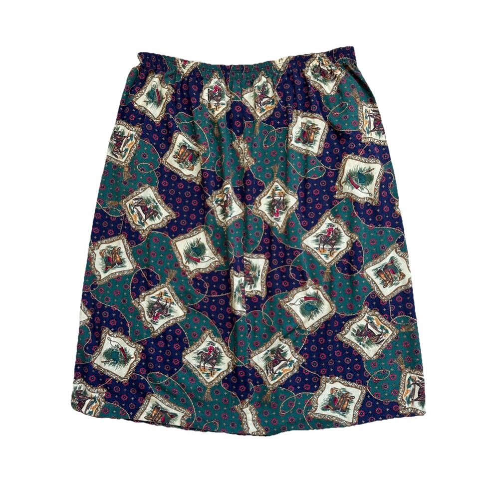 Vintage Women’s 24W Midi Skirt Dark Equestrian Horse Riding Print Dark Academia